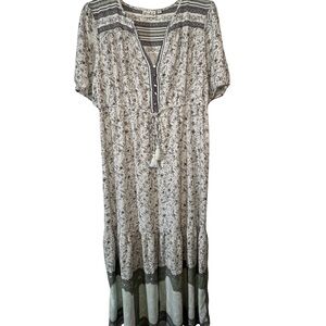 Wonderly Cream and Olive Boho Maxi Dress